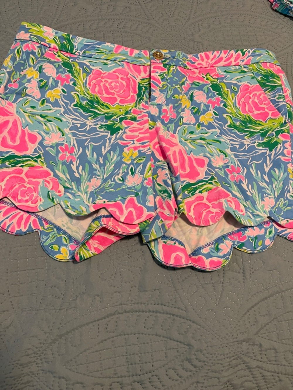 Lilly Pulitzer Pink, Blue & Green Floral Scalloped Bermuda Shorts